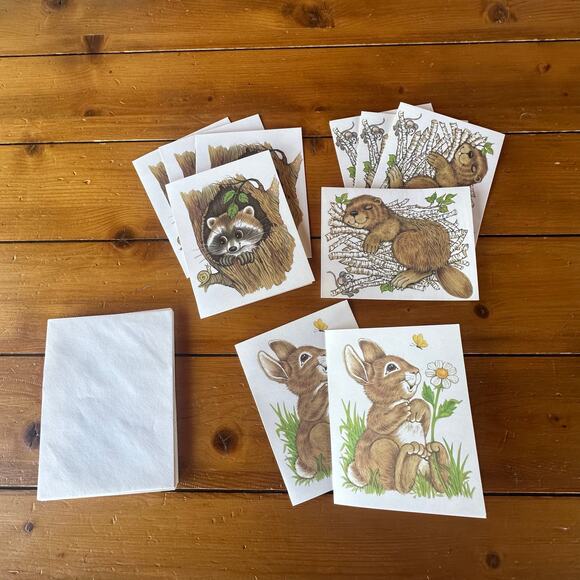 Vtg Blank Note Cards Lil Buddies 1979 Racoon Bunny Beaver 10 Ct Paper Ephemera - Picture 1 of 8
